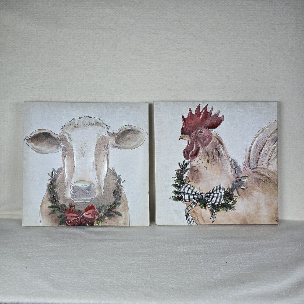 Hobby Lobby Rustic Farmhouse Canvas Art Set Cow Rooster 12x12